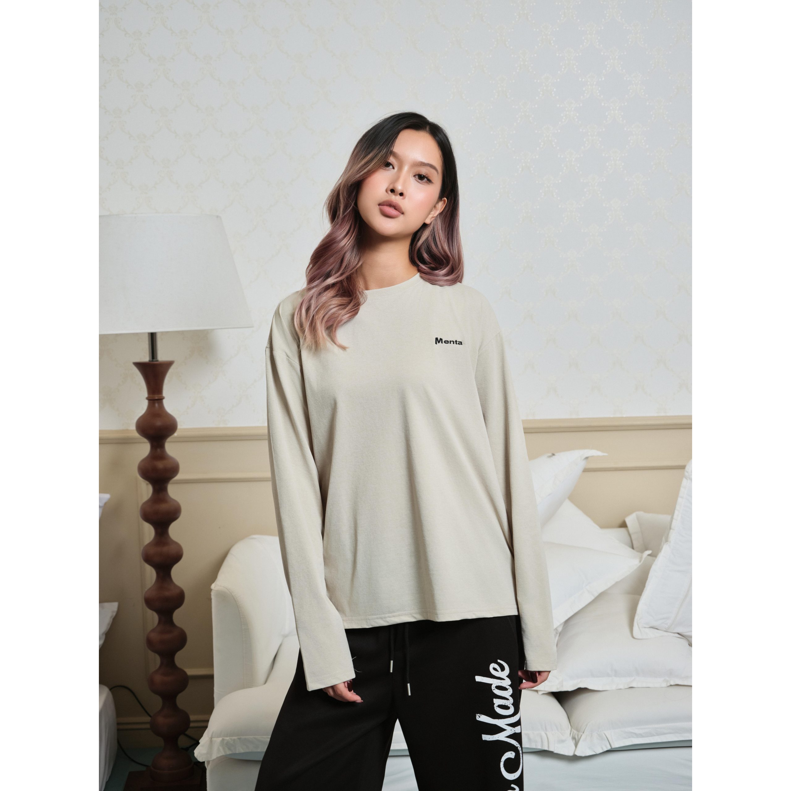 Áo Thun Nam/Nữ Dài Tay Menta Thun Xước Hàn Form Rộng Basic Longsleeve Cổ Tròn Co Giãn Thoáng Mát Logo In Cao Thành Phong Cách Hàn
