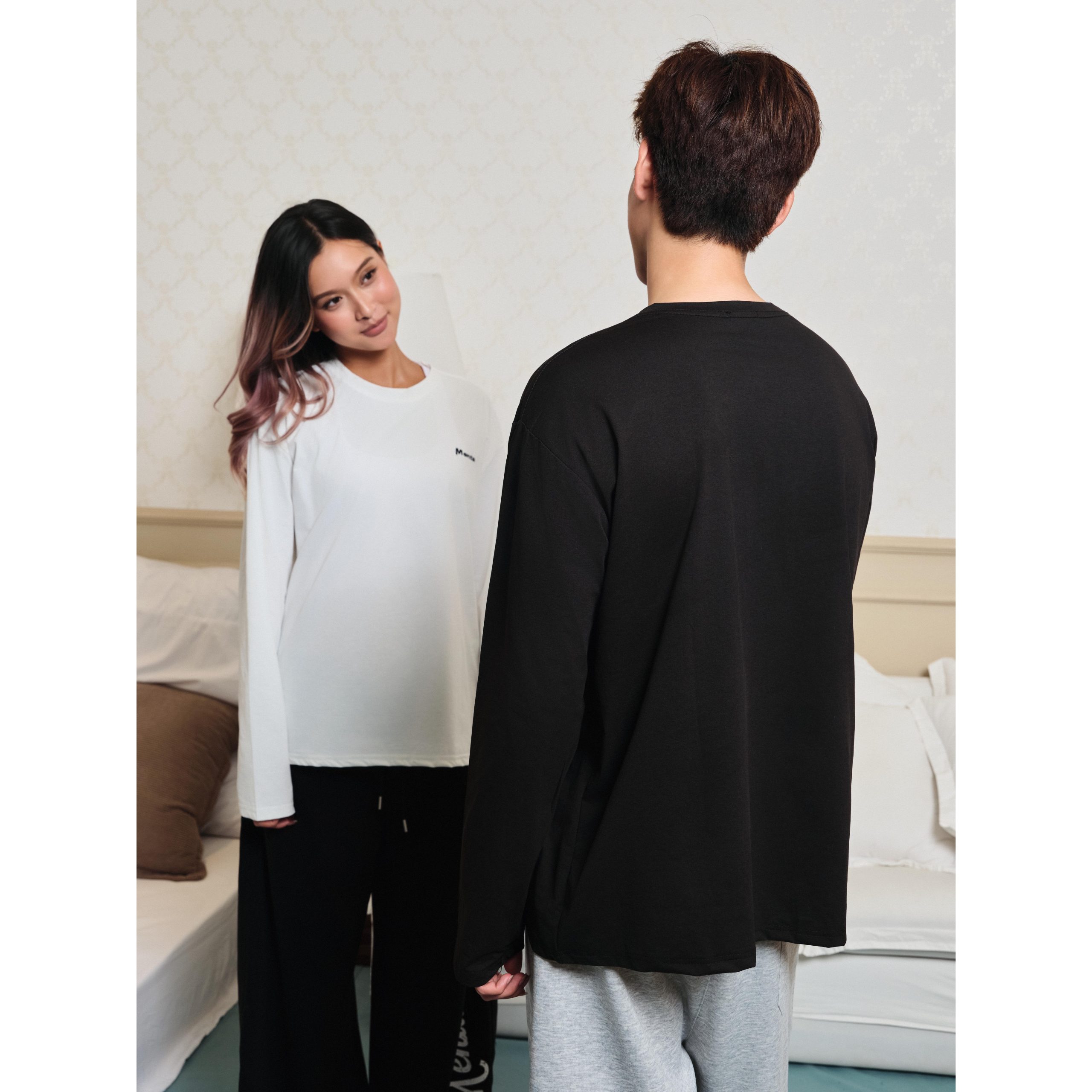 Áo Thun Nam/Nữ Dài Tay Menta Thun Xước Hàn Form Rộng Basic Longsleeve Cổ Tròn Co Giãn Thoáng Mát Logo In Cao Thành Phong Cách Hàn