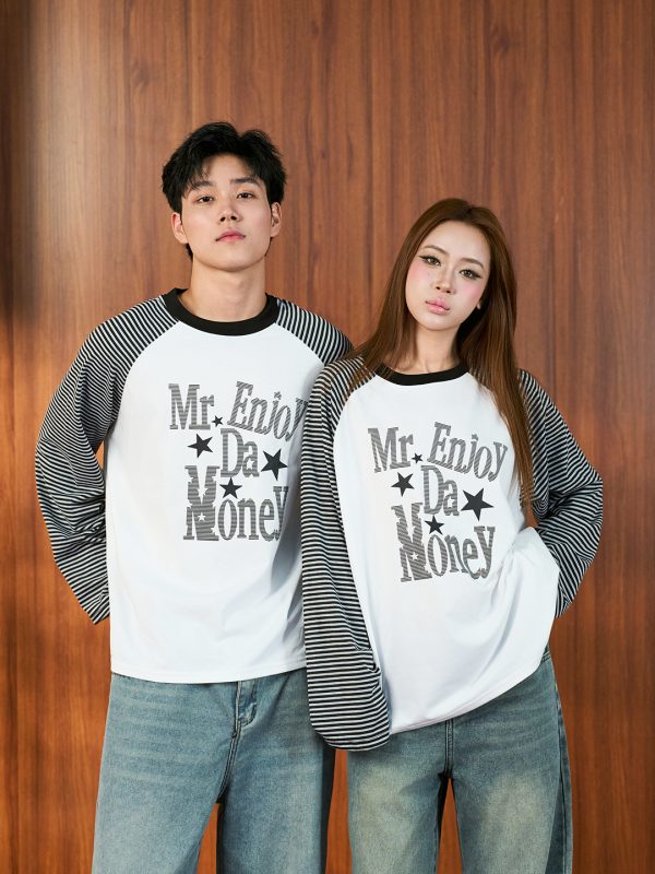 Alternative view of Áo Thun Dài Tay Nam Nữ MENTA Raglan Mr Enjoy Da Money Longsleeve Phối Tay Sọc Form Rộng, Cotton 2 Chiều Streetwear