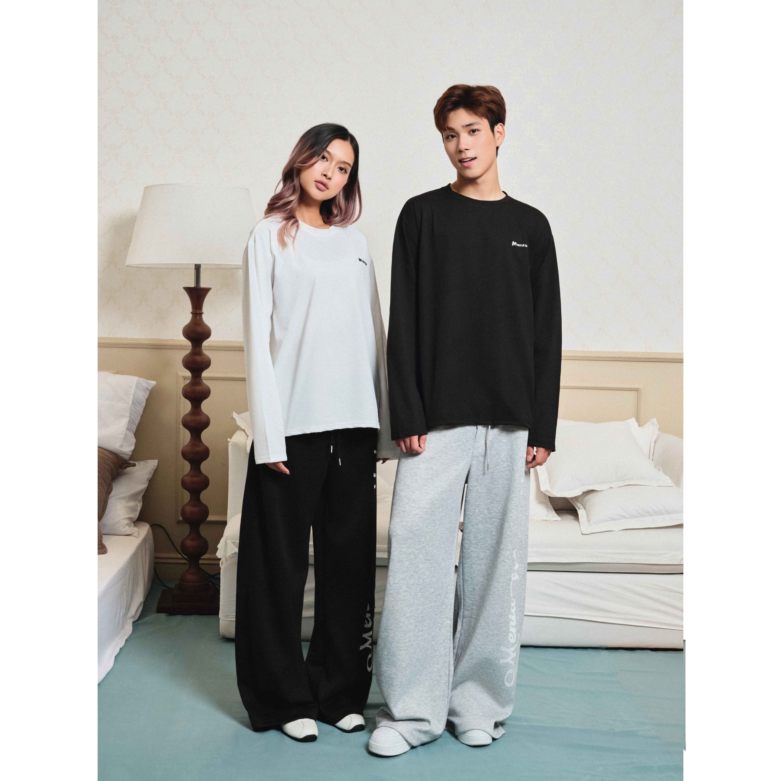 Áo Thun Nam/Nữ Dài Tay Menta Thun Xước Hàn Form Rộng Basic Longsleeve Cổ Tròn Co Giãn Thoáng Mát Logo In Cao Thành Phong Cách Hàn