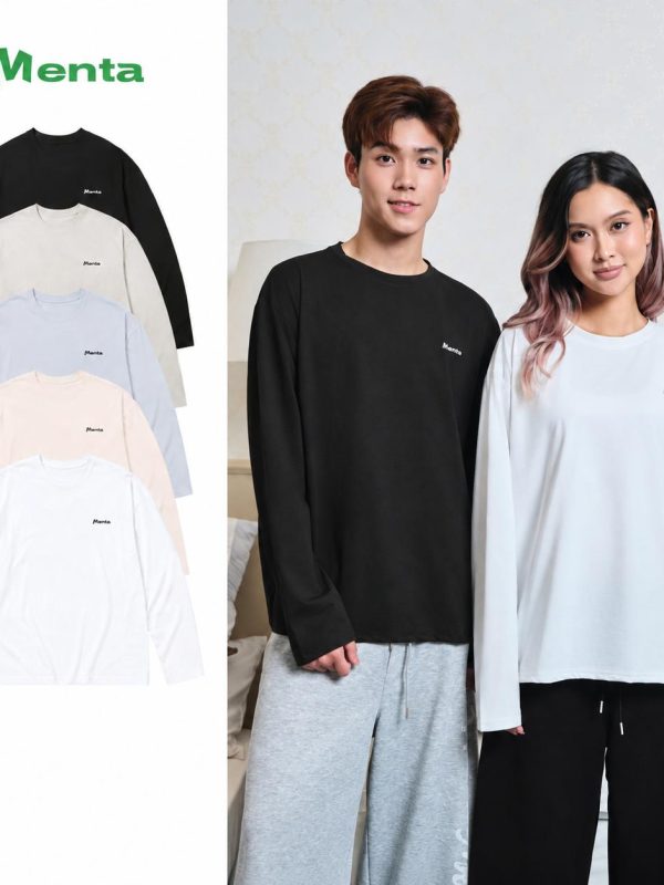 Áo Thun Nam/Nữ Dài Tay Menta Thun Xước Hàn Form Rộng Basic Longsleeve Cổ Tròn Co Giãn Thoáng Mát Logo In Cao Thành Phong Cách Hàn