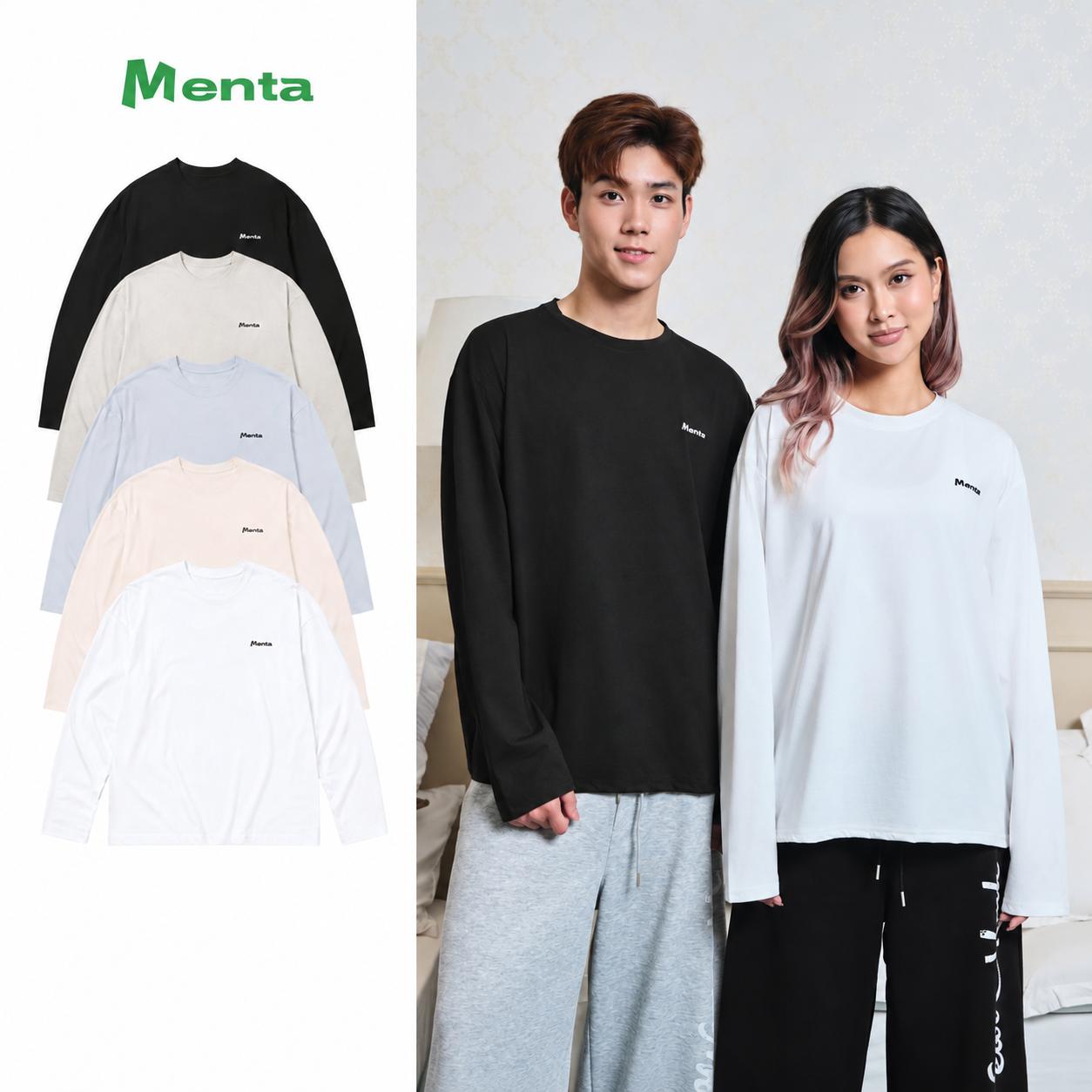 Áo Thun Nam/Nữ Dài Tay Menta Thun Xước Hàn Form Rộng Basic Longsleeve Cổ Tròn Co Giãn Thoáng Mát Logo In Cao Thành Phong Cách Hàn